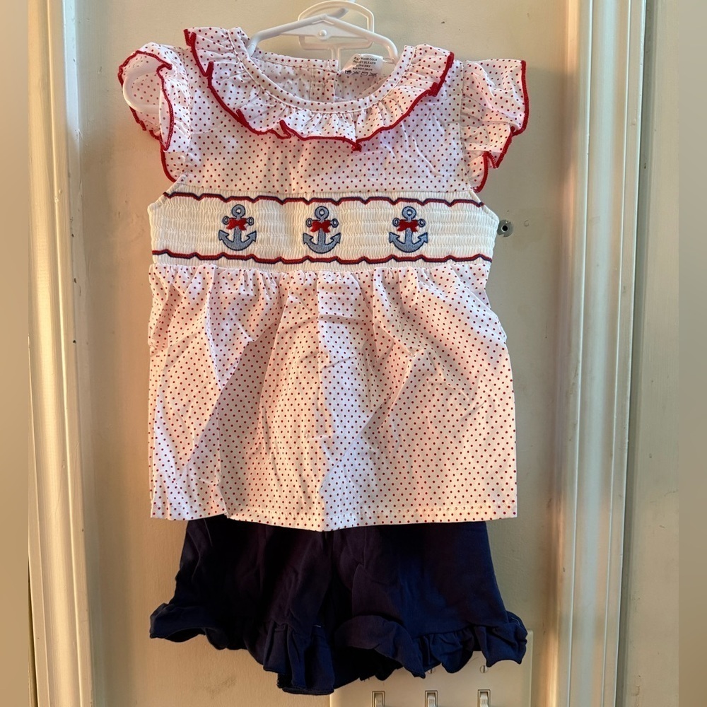 NWT Smocked Anchors Ruffle Short Set